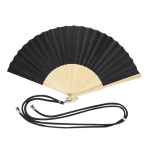 Abanico de poliéster con varillas de bambú y cuerda de transporte color negro primera vista