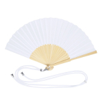 Abanico de poliéster con varillas de bambú y cuerda de transporte color blanco primera vista