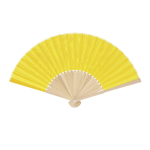 Abanico con varillas de bambú y tela de poliéster en colores color amarillo primera vista