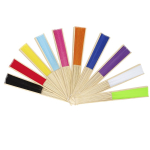 Abanico con varillas de bambú y tela de poliéster en colores tercera vista