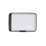 Tarjetero 2 en 1 con powerbank de aluminio y protección RFID color plateado primera vista