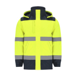 Chaqueta de alta visibilidad unisex anti lluvia y viento con capucha color amarillo primera vista