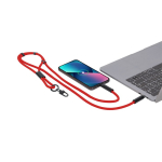 Lanyard porta móvil de poliéster RPET con cable de carga integrado tercera vista