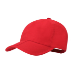 Gorra de 5 paneles de microfibra con cierre ajustable de velcro color rojo primera vista