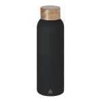 Botella acero inoxidable con acabado gomoso y tapa de bambú 700ml color negro primera vista