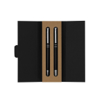 Set de elegante bolígrafo y roller en aluminio reciclado tinta azul color negro primera vista