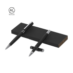 Set de elegante bolígrafo y roller en aluminio reciclado tinta azul