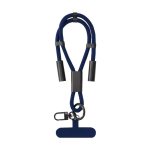 Muñequera de RPET con cable cargador y traspaso de datos 60W color azul marino primera vista