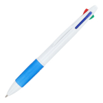 Bolígrafo clásico de 4 colores de tinta con agarre antideslizante color blanco/azul