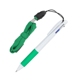 Bolígrafo con agarre y cordón para llaves con tinta azul, negro y rojo color verde