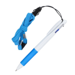 Bolígrafo con agarre y cordón para llaves con tinta azul, negro y rojo color blanco/azul