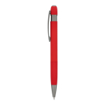 Bolígrafo pulsador de aluminio con rayas verticales tinta azul color rojo