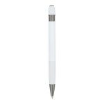 Bolígrafo pulsador de aluminio con rayas verticales tinta azul color blanco cuarta vista