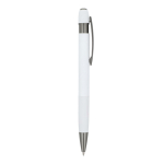 Bolígrafo pulsador de aluminio con rayas verticales tinta azul color blanco quinta vista