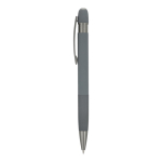 Bolígrafo pulsador de aluminio con rayas verticales tinta azul color gris