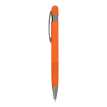 Bolígrafo pulsador de aluminio con rayas verticales tinta azul color naranja