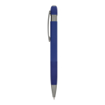 Bolígrafo pulsador de aluminio con rayas verticales tinta azul color azul oscuro