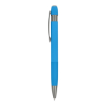 Bolígrafo pulsador de aluminio con rayas verticales tinta azul color azul claro