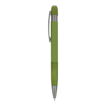 Bolígrafo pulsador de aluminio con rayas verticales tinta azul color verde oliva