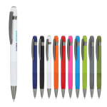 Bolígrafo pulsador de aluminio con rayas verticales tinta azul