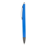 Bolígrafo giratorio de plástico con acabado suave y tinta azul color azul