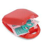 Botiquín primeros auxilios compacto de 10 piezas en estuche plástico color rojo