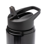 Botella antigoteo de acero inoxidable reciclado con asa y pajita 700ml color negro vista detalle 2