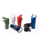 Botella termo de acero inox reciclado con apertura de botón 550ml color rojo vista detalle 4