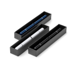 Bolígrafo de cuerpo metálico 2 en 1 con punta infinita y tinta azul color blanco vista detalle 4