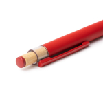 Bolígrafo de aluminio reciclado mate con pulsador bambú tinta azul color rojo vista detalle 2