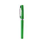 Bolígrafo roller de plástico con cuerpo metalizado y tinta azul color verde segunda vista