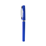 Bolígrafo roller de plástico con cuerpo metalizado y tinta azul color azul real segunda vista
