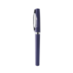 Bolígrafo roller de plástico con cuerpo metalizado y tinta azul color azul marino segunda vista