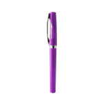 Bolígrafo roller de plástico con cuerpo metalizado y tinta azul color morado segunda vista