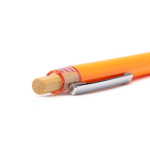 Bolígrafo con clip metálico y pulsador de bambú tinta azul color amarillo vista detalle 2