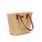 Bolsa de paja con forro de algodón y asas largas de piel sintética color natural vista detalle 3