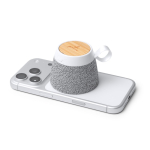 Altavoz inalámbrico con cuerpo de bambú y soporte magnético 5W color gris claro vista detalle 1