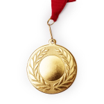 Medalla de metal con cinta de poliéster y mosquetón de agarre Ø5cm color rojo vista detalle 1