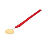 Medalla metálica con cinta poliéster y mosquetón de agarre Ø7cm color rojo primera vista de uso