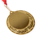 Medalla metálica con cinta poliéster y mosquetón de agarre Ø7cm color rojo vista detalle 1