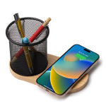 Lapicero multifunción con carga inalámbrica y bambú 15W color natural vista detalle 1