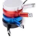 Cable cargador retráctil compacto con doble salida y 3 conexiones color rojo vista detalle 2