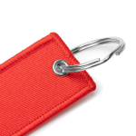 Llavero rectangular tipo ”Remove Before Flight” con anilla metálica color rojo vista detalle 1