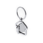 Llavero metálico giratorio en forma de casa con área de marcaje amplia color plateado vista detalle 1