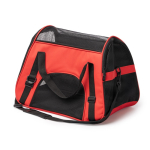 Mochila de RPET para mascotas con rejilla y base reforzada color rojo primera vista de uso