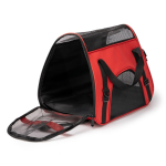 Mochila de RPET para mascotas con rejilla y base reforzada color rojo vista detalle 1