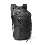 Mochila deportiva con bolsillos de rejilla y cuerdas elásticas color negro primera vista de uso