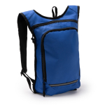 Mochila de RPET con banda reflectante y cremalleras dobles color azul marino primera vista de uso