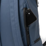 Mochila de piel sintética con bolsillo antirrobo y zapatillero 9” color azul marino vista detalle 1