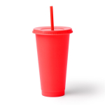 Vaso reutilizable de plástico reciclado con tapa y pajita 710ml color rojo segunda vista